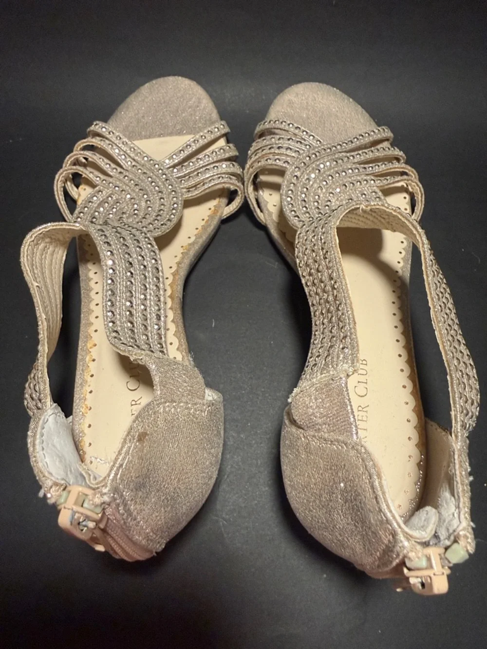 Charter Club Women's Glitter Strappy Heeled Sandals in Champagne 6.5